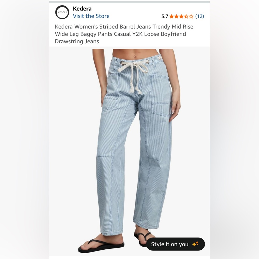 Baggy striped drawstring jean